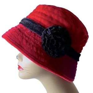 Red Velvet Bucket Hat with Black Sash Black Fabric Lining 100% Polyester…